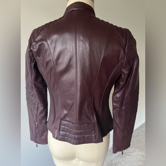 New Cole Haan Women's Leather Jacket in Burgundy - Picture 8 of 10